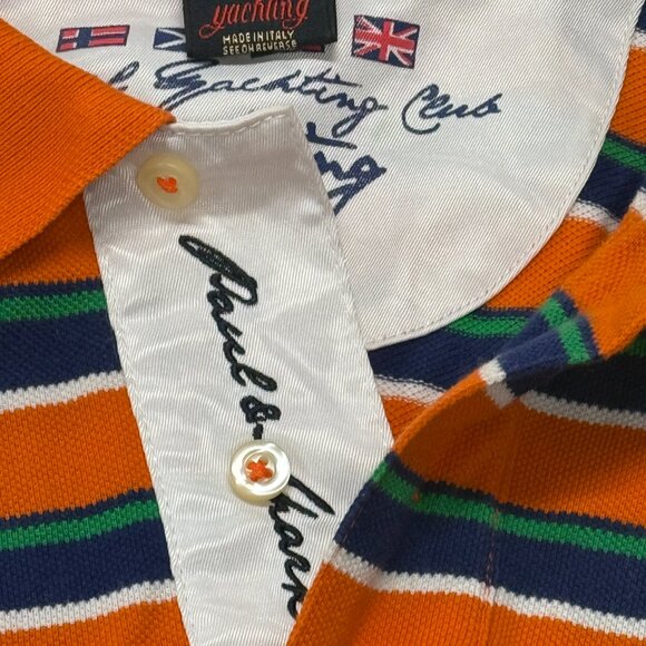 Paul & Shark Polo Shirt Womens XXL Short Sleeve Orange Striped Crest Logo Patch - Picture 2 of 9